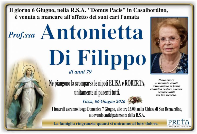 Prof.ssa Antonietta Di Filippo 6/06/2026